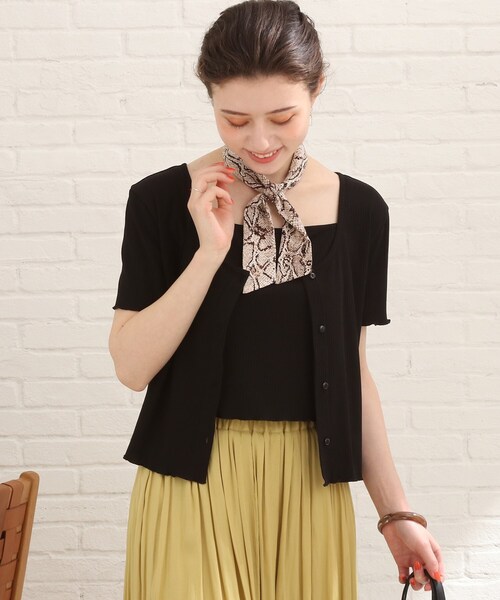 Cutie Blonde（キューティーブロンド）の「◆【S-L/2点セット】カラーボーダー半袖アンサンブル（アンサンブル・レディース・キャメル/ライトグリーン系2/イエロー系2/ホワイト系5/グリーン/ブラック・01/02/03）」の21枚目の写真