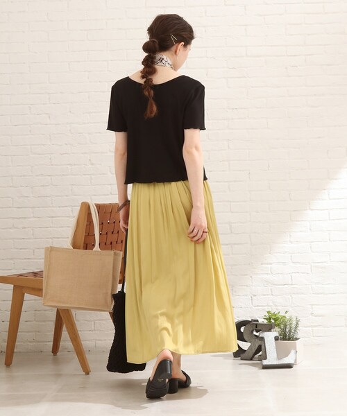 Cutie Blonde（キューティーブロンド）の「◆【S-L/2点セット】カラーボーダー半袖アンサンブル（アンサンブル・レディース・キャメル/ライトグリーン系2/イエロー系2/ホワイト系5/グリーン/ブラック・01/02/03）」の16枚目の写真