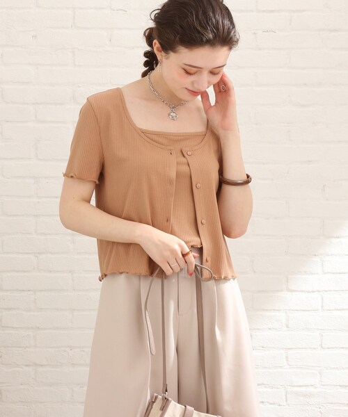 Cutie Blonde（キューティーブロンド）の「◆【S-L/2点セット】カラーボーダー半袖アンサンブル（アンサンブル・レディース・キャメル/ライトグリーン系2/イエロー系2/ホワイト系5/グリーン/ブラック・01/02/03）」の11枚目の写真