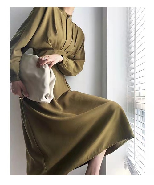 gossip!ロサンゼルス(ゴシップロサンゼルス)の「ハイウエスト切替え・スタイルアップワンピース(ワンピース・レディース・ブラック/オリーブ・S/L/XL/M)」の3枚目の写真