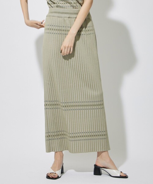 CITY TOKYO(シティトウキョウ)の「カラーラインナローニットスカート(スカート・レディース・ベージュ/ネイビー/グリーン・1/2)」の1枚目の写真