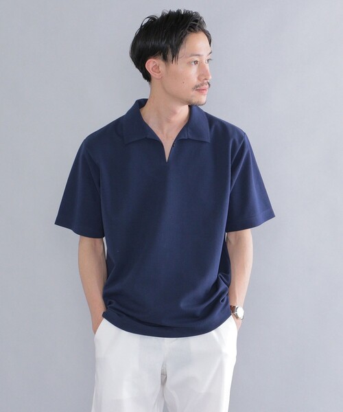 SHIPS（シップス）の「SHIPS:〈抗菌・防臭加工〉 ジャガード ピケ スキッパー ポロシャツ（ポロシャツ・メンズ・オフホワイト/ブラック/ネイビー/ピンク・SMALL/MEDIUM/LARGE/X-LARGE）」の4枚目の写真