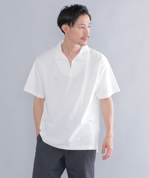 SHIPS（シップス）の「SHIPS:〈抗菌・防臭加工〉 ジャガード ピケ スキッパー ポロシャツ（ポロシャツ・メンズ・オフホワイト/ブラック/ネイビー/ピンク・SMALL/MEDIUM/LARGE/X-LARGE）」の2枚目の写真