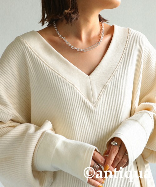 antiqua（アンティカ）の「一枚で垢抜け！針抜きテレコリブトップス（Tシャツ/カットソー・レディース・アイボリー/ブラック/マスタード・FREE）」の17枚目の写真