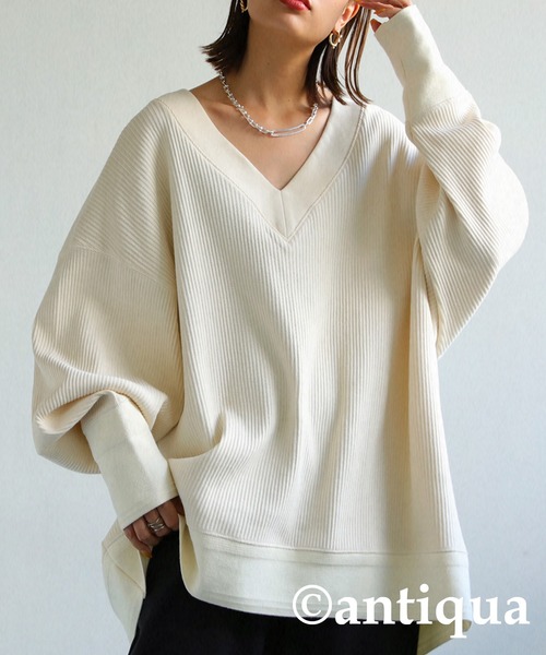 antiqua（アンティカ）の「一枚で垢抜け！針抜きテレコリブトップス（Tシャツ/カットソー・レディース・アイボリー/ブラック/マスタード・FREE）」の12枚目の写真