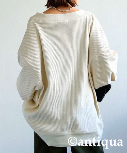 antiqua（アンティカ）の「一枚で垢抜け！針抜きテレコリブトップス（Tシャツ/カットソー・レディース・アイボリー/ブラック/マスタード・FREE）」の13枚目の写真
