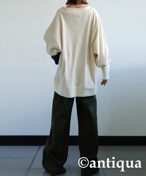 antiqua（アンティカ）の「一枚で垢抜け！針抜きテレコリブトップス（Tシャツ/カットソー・レディース・アイボリー/ブラック/マスタード・FREE）」の21枚目の写真