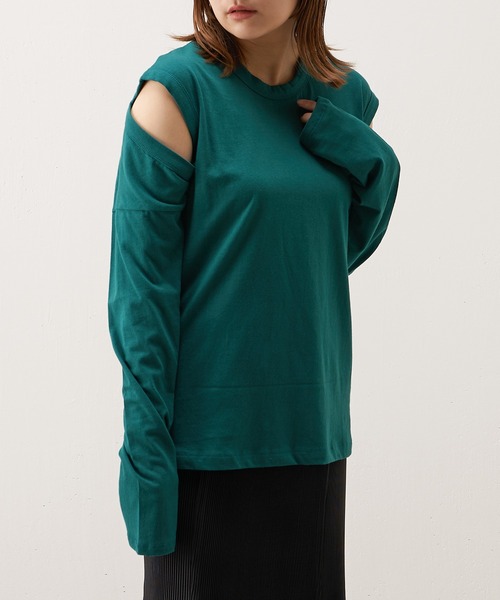 Lui's(ルイス)の「アンサンブルデザイントップス(Tシャツ/カットソー・レディース・オフホワイト/ブラック/グリーン・FREE)」の13枚目の写真