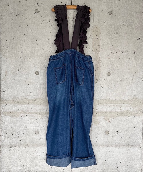 新品★タグ付き★メゾピアノ★パンツ　90★サスペンダー★フリル　パンツ★ バックフリルコーデュロイパンツ(90 チャコール): キッズ