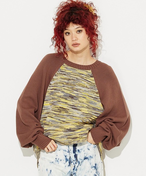 X-girl（エックスガール）の「MELANGE RAGLAN KNIT TOP（ニット/セーター・レディース・ブラック/イエロー/グリーン・ONE SIZE）」の3枚目の写真