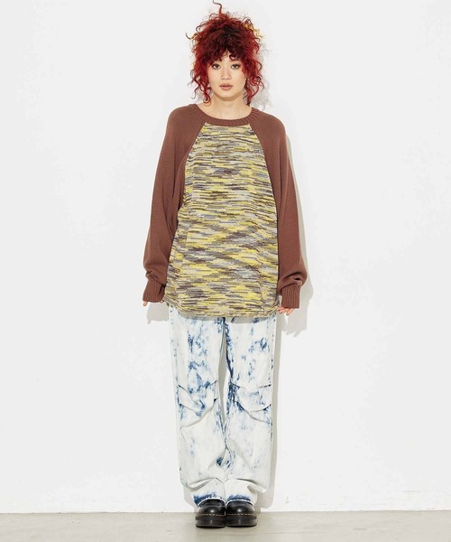 X-girl（エックスガール）の「MELANGE RAGLAN KNIT TOP（ニット/セーター・レディース・ブラック/イエロー/グリーン・ONE SIZE）」の18枚目の写真