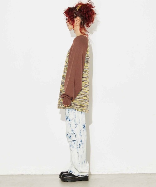 X-girl（エックスガール）の「MELANGE RAGLAN KNIT TOP（ニット/セーター・レディース・ブラック/イエロー/グリーン・ONE SIZE）」の17枚目の写真