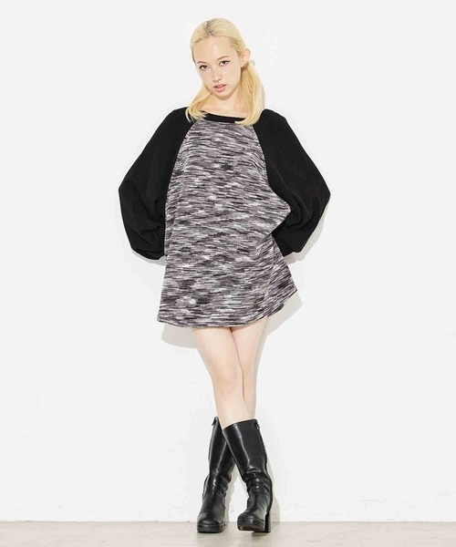 X-girl（エックスガール）の「MELANGE RAGLAN KNIT TOP（ニット/セーター・レディース・ブラック/イエロー/グリーン・ONE SIZE）」の15枚目の写真