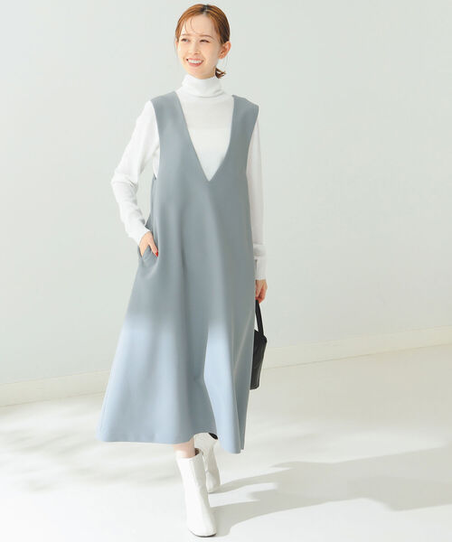 B:MING by BEAMS（ビーミングバイビームス）の「B:MING by BEAMS / タートルニット × サックワンピース（ワンピース・レディース・オリーブ/サックスブルー/ブラック×ホワイト・FREE）」の3枚目の写真