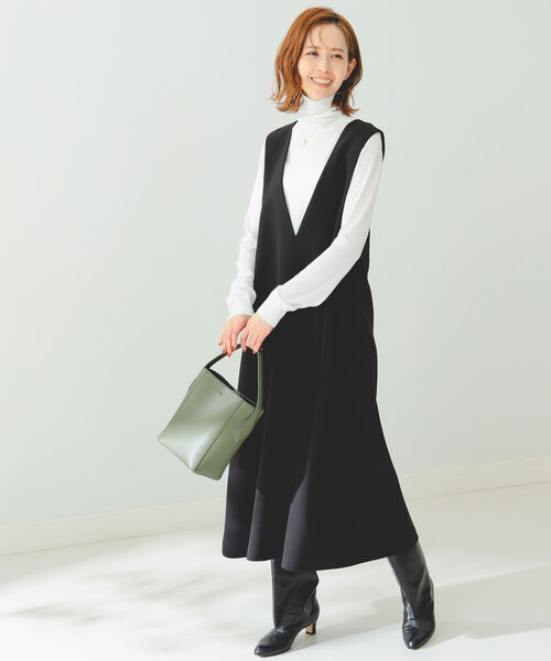 B:MING by BEAMS（ビーミングバイビームス）の「B:MING by BEAMS / タートルニット × サックワンピース（ワンピース・レディース・オリーブ/サックスブルー/ブラック×ホワイト・FREE）」の4枚目の写真