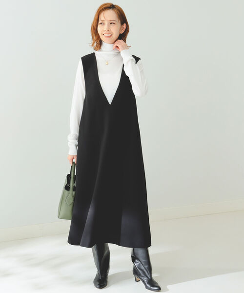 B:MING by BEAMS（ビーミングバイビームス）の「B:MING by BEAMS / タートルニット × サックワンピース（ワンピース・レディース・オリーブ/サックスブルー/ブラック×ホワイト・FREE）」の6枚目の写真