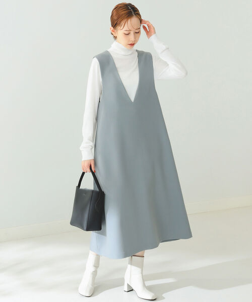 B:MING by BEAMS（ビーミングバイビームス）の「B:MING by BEAMS / タートルニット × サックワンピース（ワンピース・レディース・オリーブ/サックスブルー/ブラック×ホワイト・FREE）」の12枚目の写真