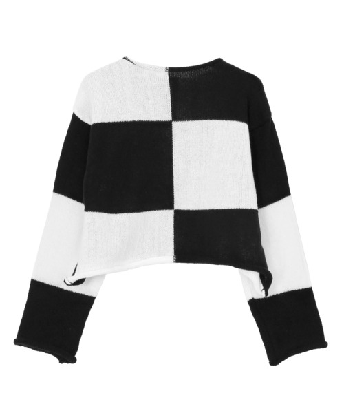 Figments(フィグメンツ)の「ブロックチェッククロップドニット(ニット/セーター・レディース・ブラック系その他・FREE)」の5枚目の写真