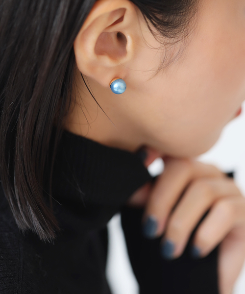 エシカルインディゴパール8mmピアス K10（両耳）