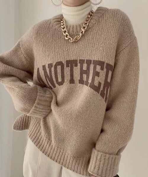 ROOPTOKYO(ループトウキョウ)の「ロゴプルオーバーニット(ニット/セーター・レディース・グリーン/グレー/ベージュ/ホワイト・FREE)」の1枚目の写真