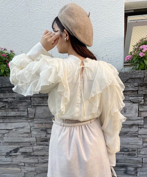 after Six フリル付きシャツ S2 ライトブルー 70s 70年代 白 ホワイト