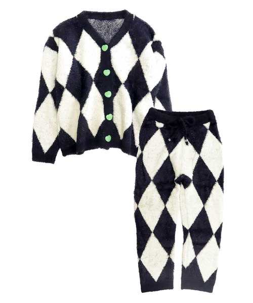 ダイヤ柄ニットカーディガンルームウェア