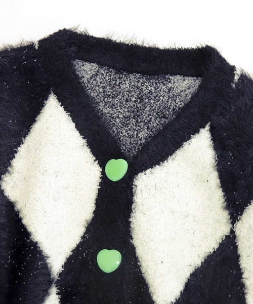 ダイヤ柄ニットカーディガンルームウェア