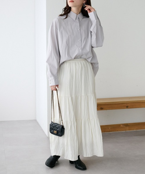 ★ホワイトデニム ストライプ MIXサロペット 超ふんわりティアードスカート★ ☆ホワイトデニム ストライプ MIXサロペット 超ふんわりティアード