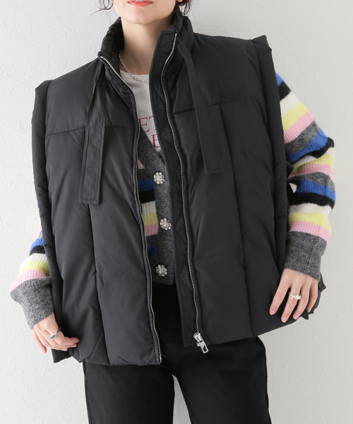 GANNI/ガニー Shiny Puff Oversized Vest ブラック
