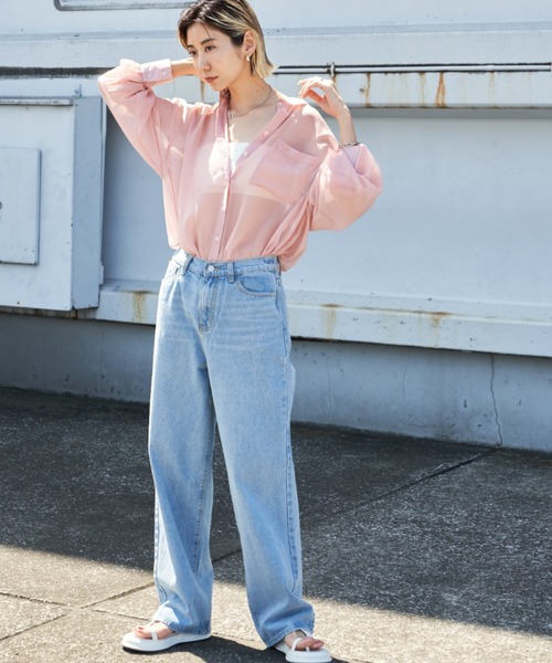 Auntie Rosa Holiday（アンティローザホリデー）の「ジョーゼットシアーレギュラーカラーシャツ（シャツ/ブラウス・レディース・ピンク/オフホワイト/ブルー/ブラック・FREE）」の6枚目の写真