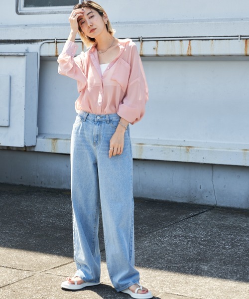 Auntie Rosa Holiday（アンティローザホリデー）の「ジョーゼットシアーレギュラーカラーシャツ（シャツ/ブラウス・レディース・ピンク/オフホワイト/ブルー/ブラック・FREE）」の9枚目の写真