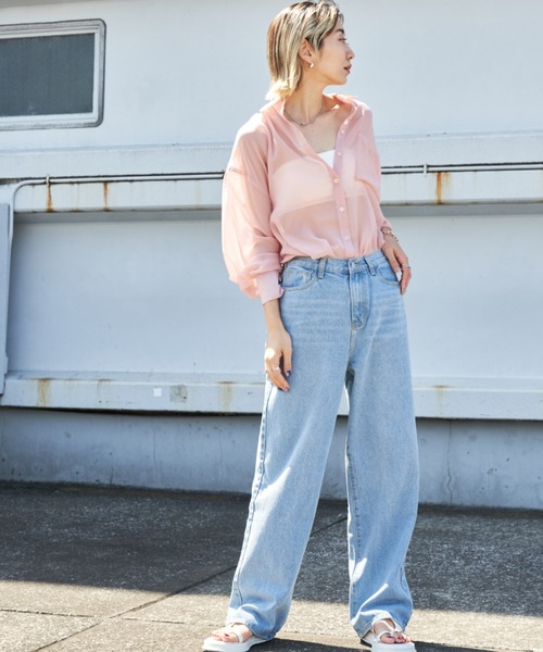 Auntie Rosa Holiday（アンティローザホリデー）の「ジョーゼットシアーレギュラーカラーシャツ（シャツ/ブラウス・レディース・ピンク/オフホワイト/ブルー/ブラック・FREE）」の8枚目の写真