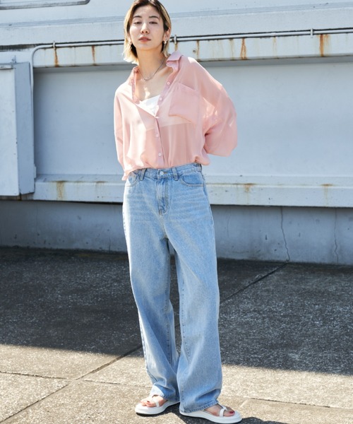 Auntie Rosa Holiday（アンティローザホリデー）の「ジョーゼットシアーレギュラーカラーシャツ（シャツ/ブラウス・レディース・ピンク/オフホワイト/ブルー/ブラック・FREE）」の5枚目の写真