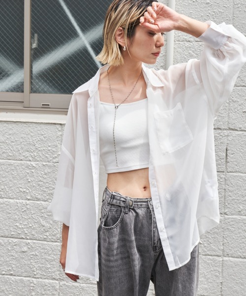 Auntie Rosa Holiday（アンティローザホリデー）の「ジョーゼットシアーレギュラーカラーシャツ（シャツ/ブラウス・レディース・ピンク/オフホワイト/ブルー/ブラック・FREE）」の11枚目の写真