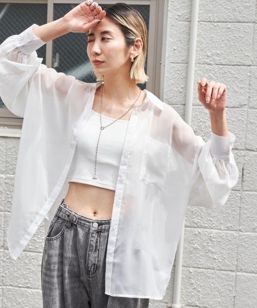 Auntie Rosa Holiday（アンティローザホリデー）の「ジョーゼットシアーレギュラーカラーシャツ（シャツ/ブラウス・レディース・ピンク/オフホワイト/ブルー/ブラック・FREE）」の15枚目の写真