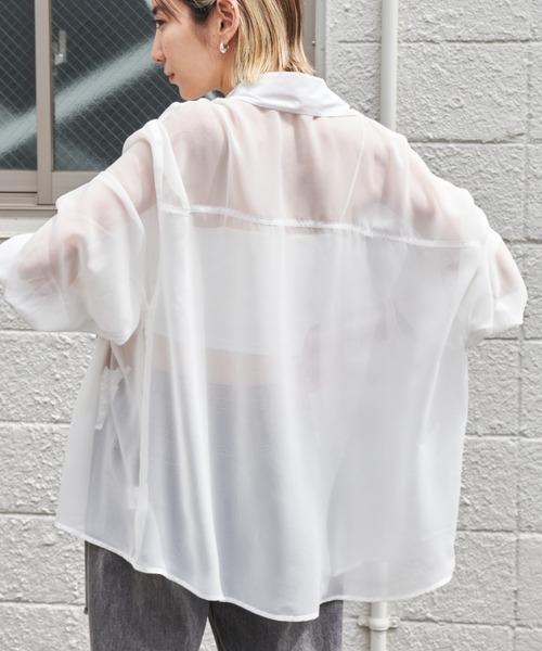 Auntie Rosa Holiday（アンティローザホリデー）の「ジョーゼットシアーレギュラーカラーシャツ（シャツ/ブラウス・レディース・ピンク/オフホワイト/ブルー/ブラック・FREE）」の16枚目の写真