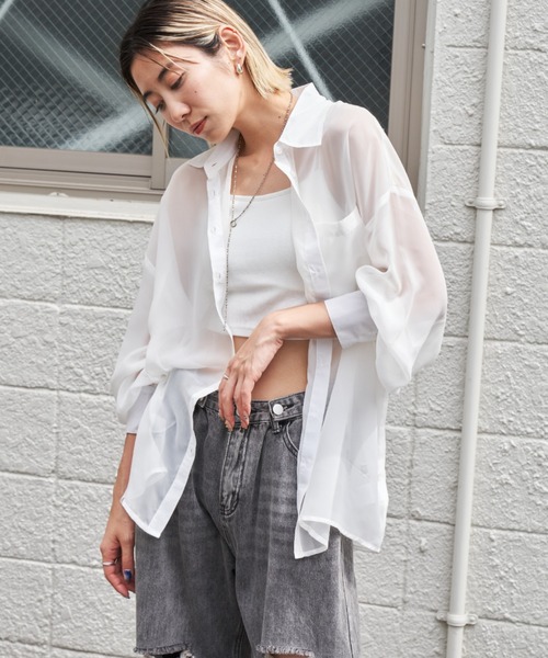 Auntie Rosa Holiday（アンティローザホリデー）の「ジョーゼットシアーレギュラーカラーシャツ（シャツ/ブラウス・レディース・ピンク/オフホワイト/ブルー/ブラック・FREE）」の14枚目の写真