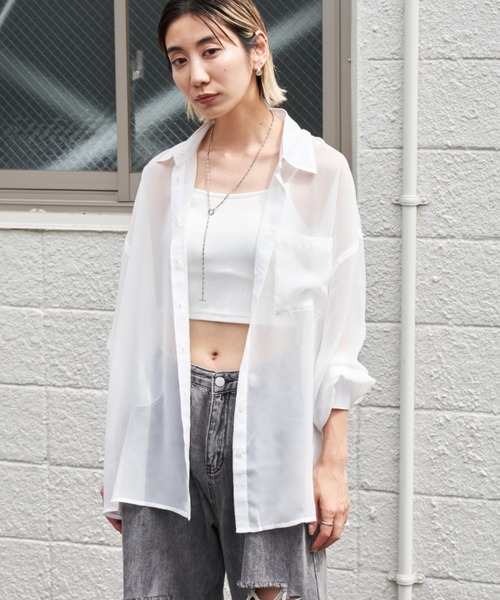 Auntie Rosa Holiday（アンティローザホリデー）の「ジョーゼットシアーレギュラーカラーシャツ（シャツ/ブラウス・レディース・ピンク/オフホワイト/ブルー/ブラック・FREE）」の12枚目の写真