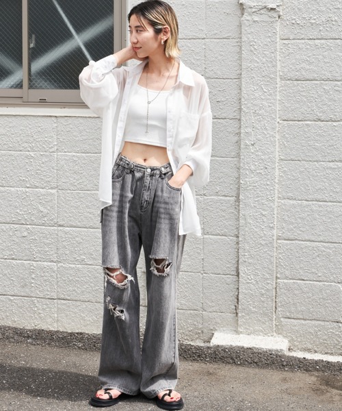 Auntie Rosa Holiday（アンティローザホリデー）の「ジョーゼットシアーレギュラーカラーシャツ（シャツ/ブラウス・レディース・ピンク/オフホワイト/ブルー/ブラック・FREE）」の18枚目の写真