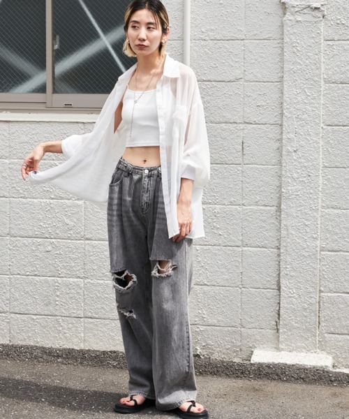 Auntie Rosa Holiday（アンティローザホリデー）の「ジョーゼットシアーレギュラーカラーシャツ（シャツ/ブラウス・レディース・ピンク/オフホワイト/ブルー/ブラック・FREE）」の19枚目の写真