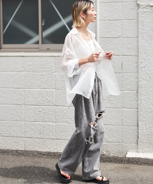 Auntie Rosa Holiday（アンティローザホリデー）の「ジョーゼットシアーレギュラーカラーシャツ（シャツ/ブラウス・レディース・ピンク/オフホワイト/ブルー/ブラック・FREE）」の20枚目の写真