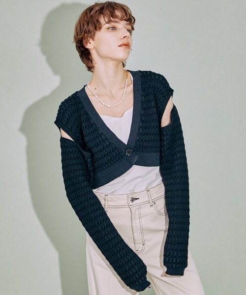 PUBLIC TOKYO（パブリックトウキョウ）の「【洗える】アームスリットリブショートカーディガン/ボレロ（カーディガン/ボレロ・レディース・ブルー/ブラック・FREE）」の19枚目の写真