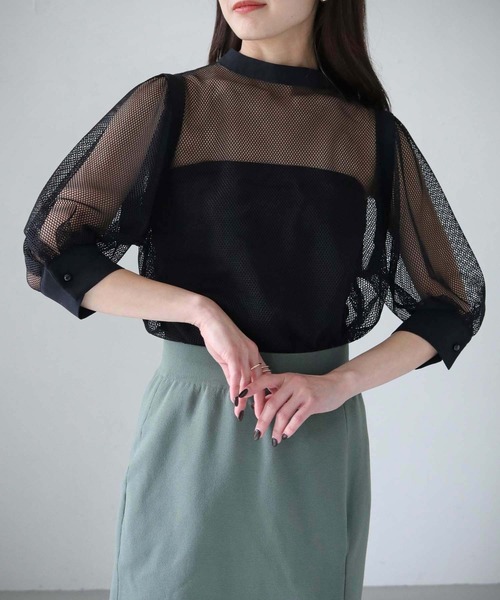 cheriella（シェリエラ）の「【cheriella】WEB限定メッシュブラウス（シャツ/ブラウス・レディース・ブラック/オフホワイト・M）」の9枚目の写真