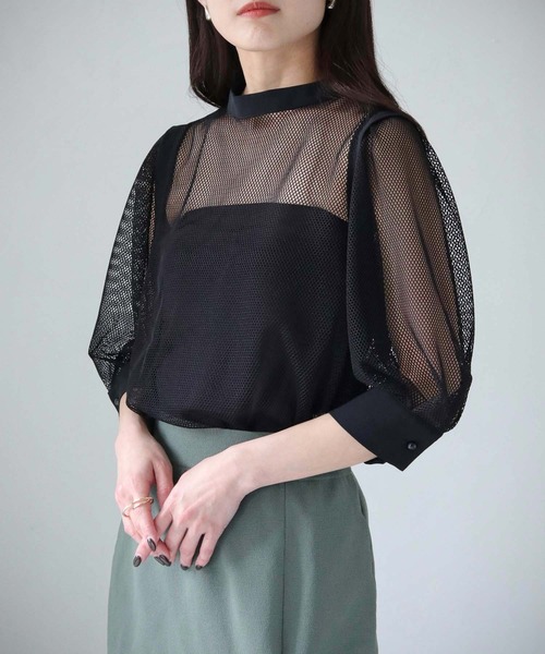 cheriella（シェリエラ）の「【cheriella】WEB限定メッシュブラウス（シャツ/ブラウス・レディース・ブラック/オフホワイト・M）」の12枚目の写真