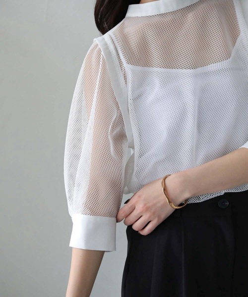 cheriella（シェリエラ）の「【cheriella】WEB限定メッシュブラウス（シャツ/ブラウス・レディース・ブラック/オフホワイト・M）」の6枚目の写真