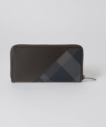 未使用 トーナルクレストブリッジチェックラウンドジップウォレット 紺 ブラウン BLACK LABEL CRESTBRIDGE（ブラックレーベル・クレストブリッジ