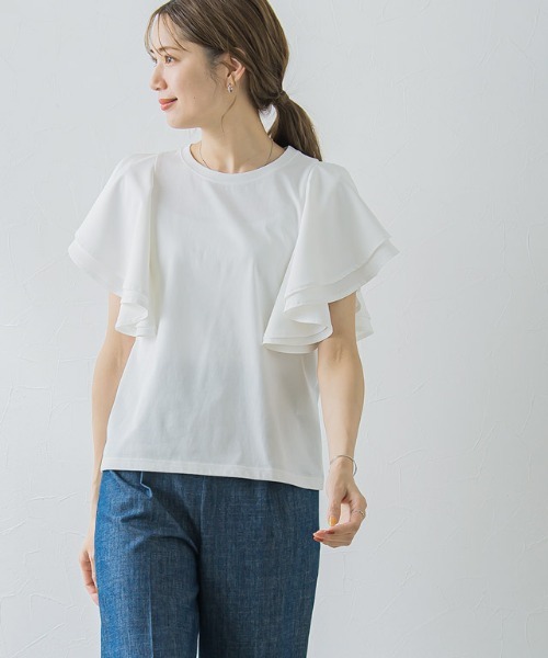 Pierrot(ピエロ)の「フリルスリーブTシャツ(Tシャツ/カットソー・レディース・ブラック/オフホワイト・M/L)」の18枚目の写真