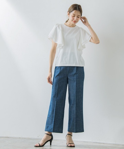 Pierrot(ピエロ)の「フリルスリーブTシャツ(Tシャツ/カットソー・レディース・ブラック/オフホワイト・M/L)」の7枚目の写真