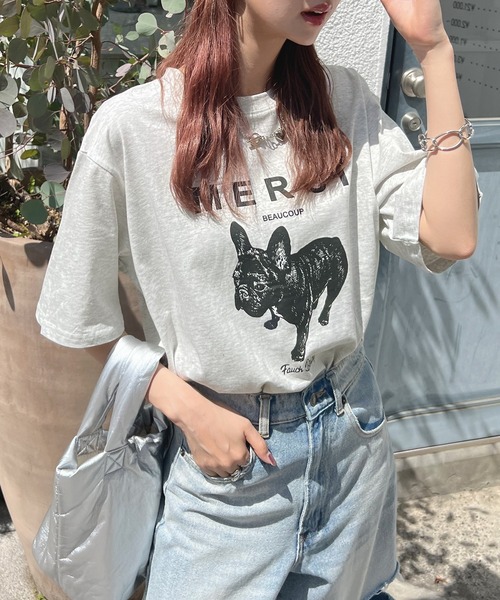 Futier land(フューティアランド)の「【綿100%】半袖MERCIロゴTシャツ(Tシャツ/カットソー・レディース・ホワイト/ベージュ/ブラック/杢グレー・FREE)」の3枚目の写真