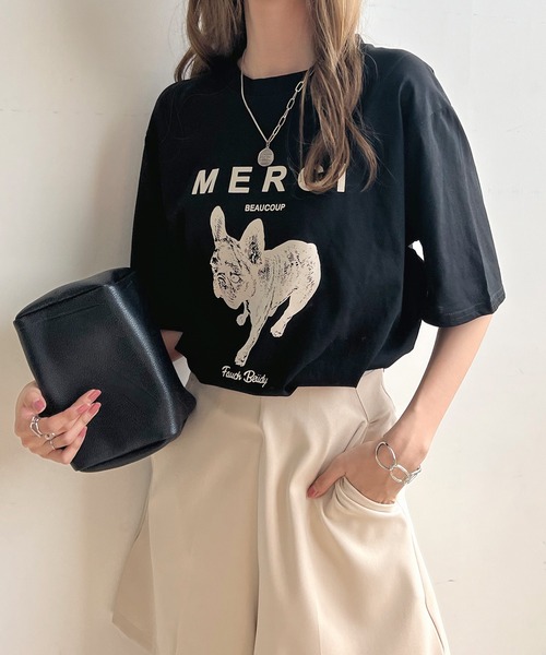 Futier land(フューティアランド)の「【綿100%】半袖MERCIロゴTシャツ(Tシャツ/カットソー・レディース・ホワイト/ベージュ/ブラック/杢グレー・FREE)」の8枚目の写真